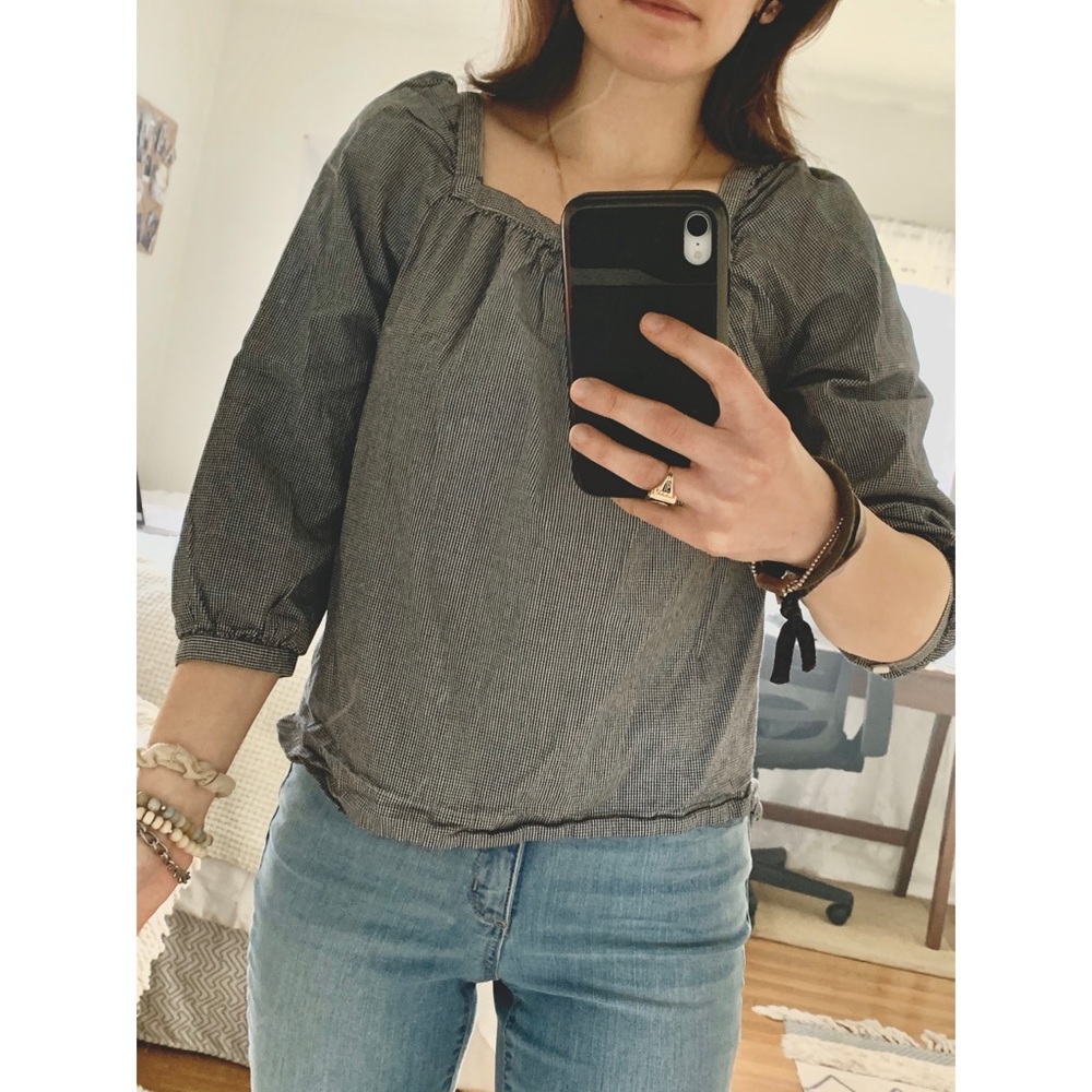 Gingham Square Neck Top